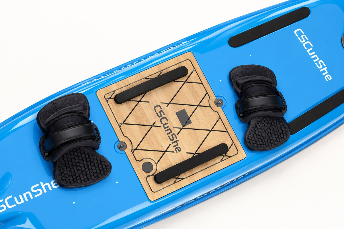 Blue electric jetboard detail — reference-derived draft visualization; final configuration to be confirmed