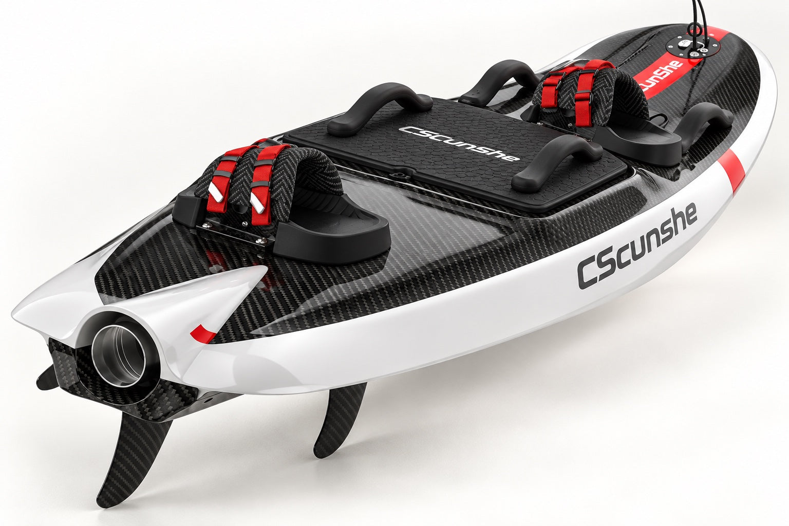 Reference-derived material detail visualization of the Carbon Max electric jetboard